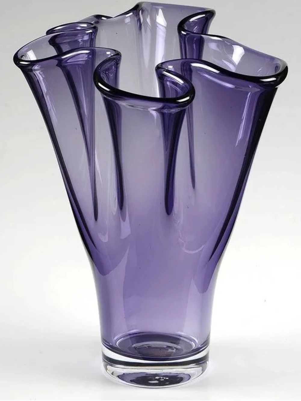 Lenox Organics Amethyst Purple Hand Blown Glass Handkerchief Flower Vase